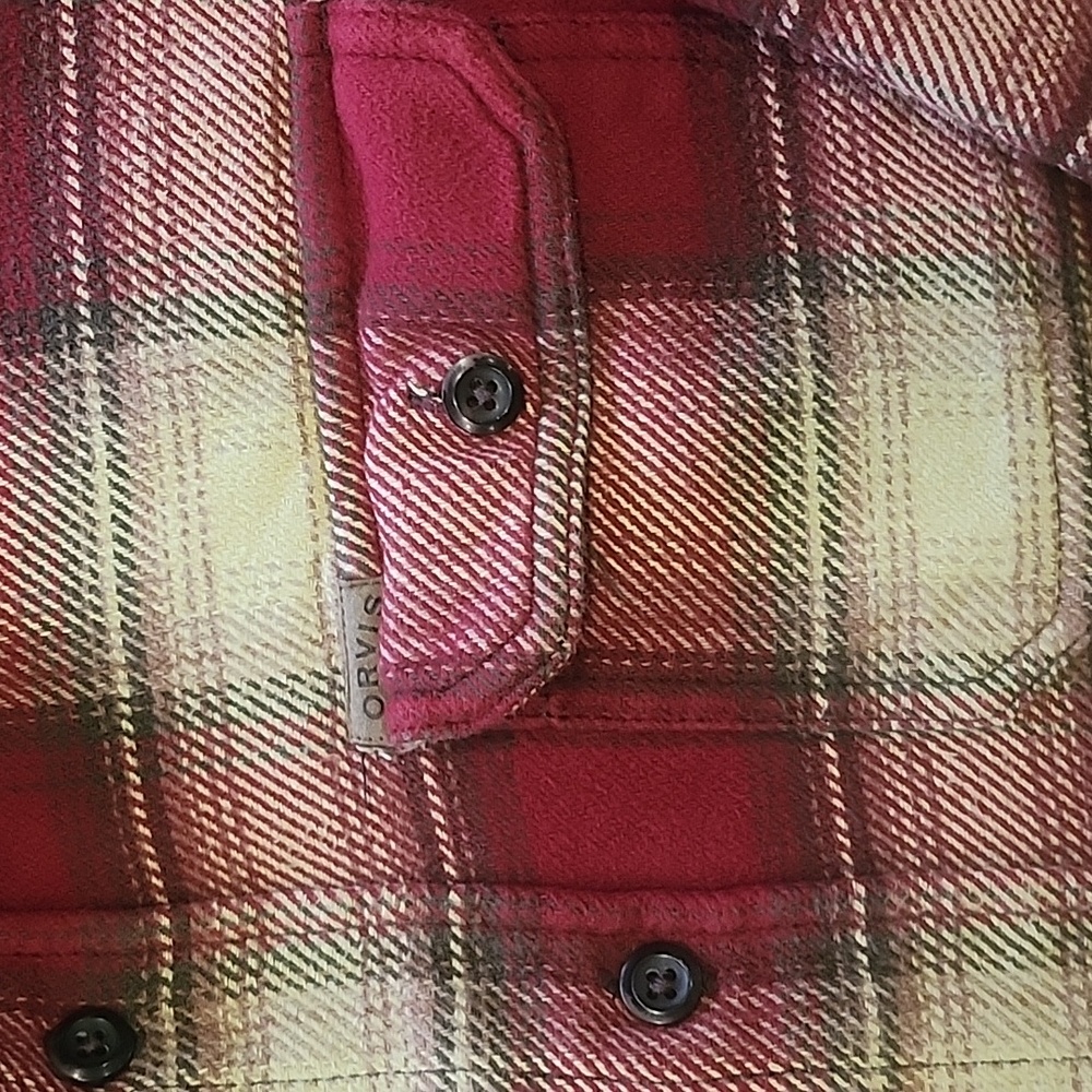Orvis Men's Heavy Red/ Tan Plaid Flannel Button Down Shirt Size M - Picture 3 of 11